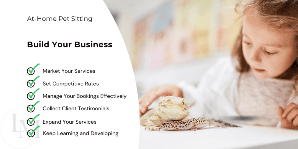an image with the key points to building a pet sitting business