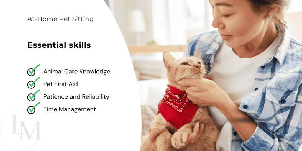 An image describing the skills required for at home pet sitting