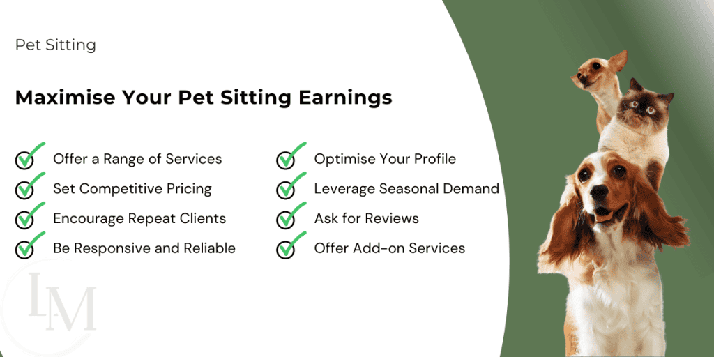 An image describing the steps a pet sitter should take to maximise their earnings