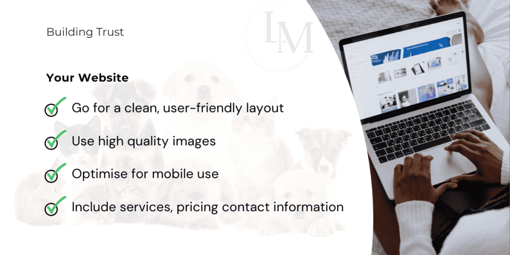 information for pet sitters on how to build trust with their clients by having a well designed website