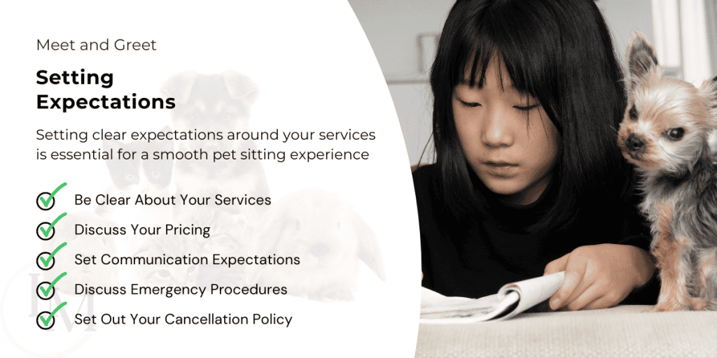 information for pet siters on how to set service expectations during a meet and greet