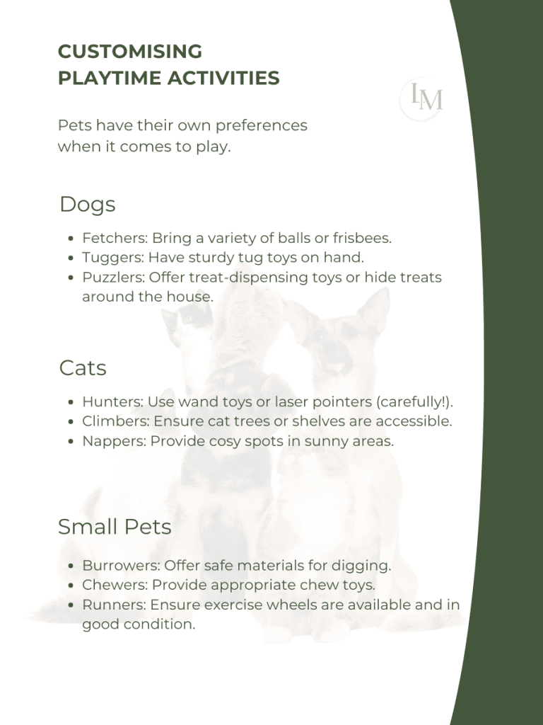 information for pet sitters on how do deal with different pet personalities and how to customise playtime activities