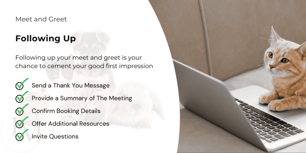 information for pet sitters on how to properly follow up with a new client after an initial meet and greet consultation