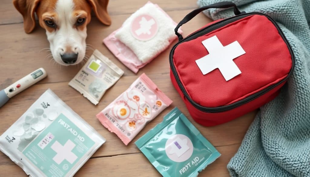 Pet first aid kit with health supplies